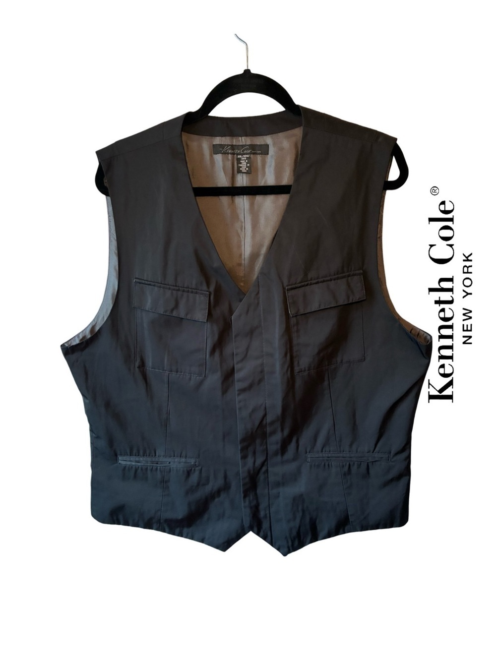 Kenneth Cole New York Black Button-front Vest with Embellishments